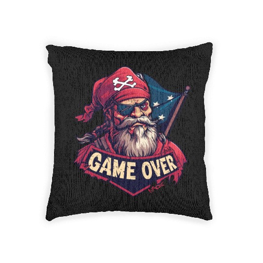 Pirate Game Over Graphic - Bold Pirate Skull Art Woven Pillows