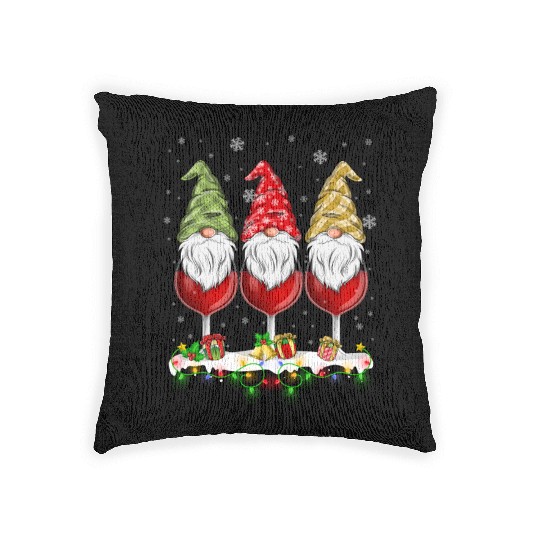 Three Glasses Of Wines Christmas Cute Gnomes Woven Pillows