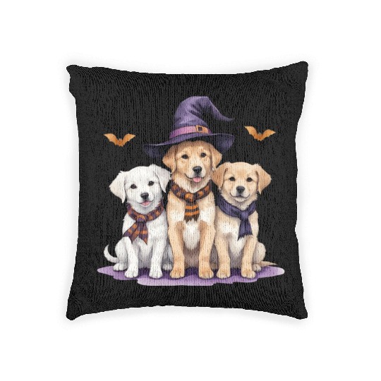 Golden Retriever Halloween Spooky Dog Halloween Woven Pillows