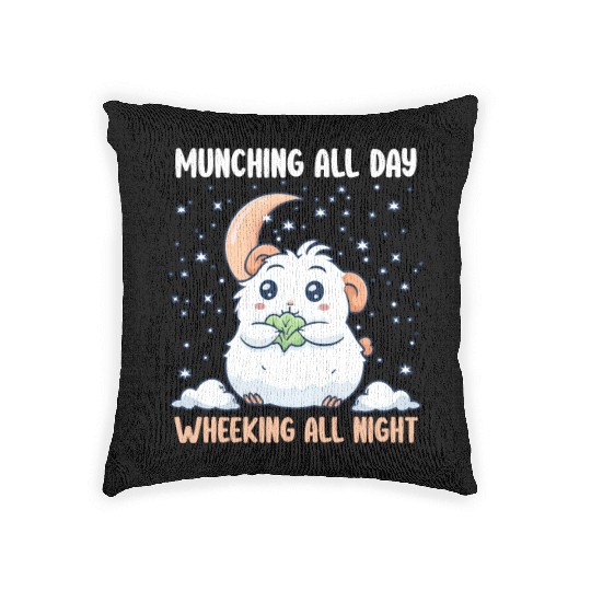 Guinea Pig Munching All Day, Wheeking All Night Woven Pillows