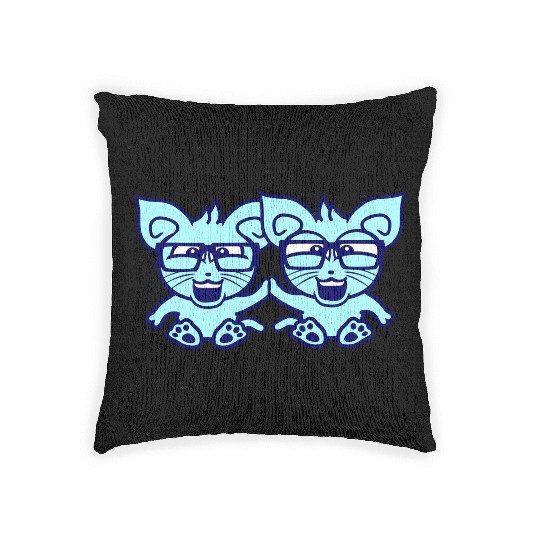 2 Nerd Cats Horn Glasses Geek Smart Friends Team Woven Pillows