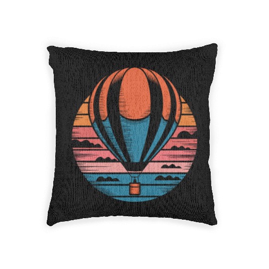 Colorful Hot Air Balloon Over Sunset Clouds Woven Pillows