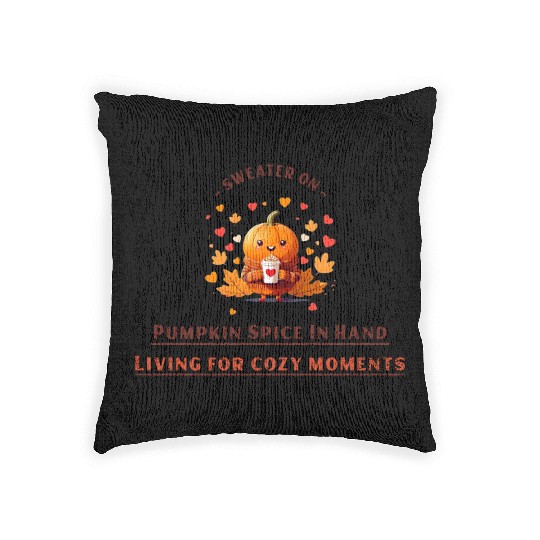 sweater on, pumpkin spice in hand Woven Pillows