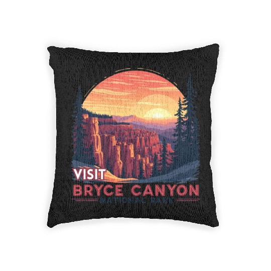 Bryce Canyon National Park Retro Illustraion V 01 Woven Pillows