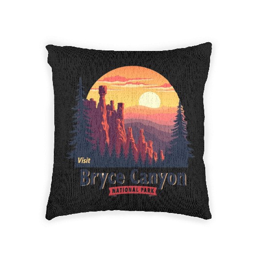 Bryce Canyon National Park Retro Illustraion V 02 Woven Pillows