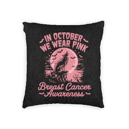 Breast Cancer Design Wolf & Pink Ribbon Woven Pillows