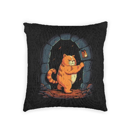 Funny Chubby Red Dungeon Cat Woven Pillows