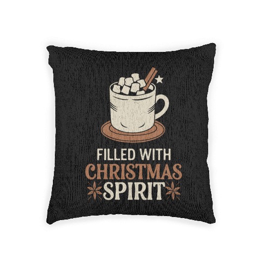 Filled With Christmas Spirit Mug and Marshmallows Woven Pillows