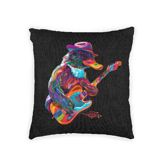 Platypus Mammal Guitar Cowboy Hat Popart Woven Pillows