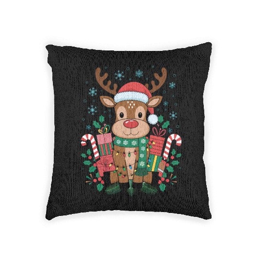 Cute Christmas Reindeer Design - Holiday Gifts Woven Pillows
