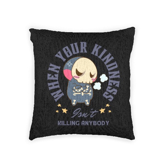 Angry Skeleton Kindness Quote Art Woven Pillows