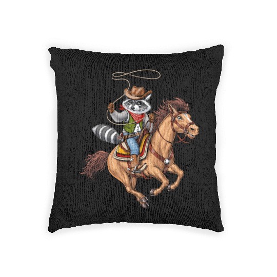 Raccoon Cowboy Rodeo Woven Pillows