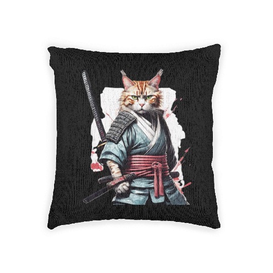Fearless Samurai Cat Woven Pillows