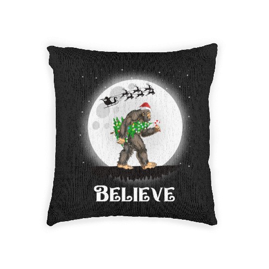 Bigfoot Christmas Tree Lights Believe Sasquatch Woven Pillows