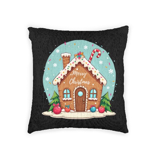 Cute Gingerbread House Merry Christmas Design Woven Pillows
