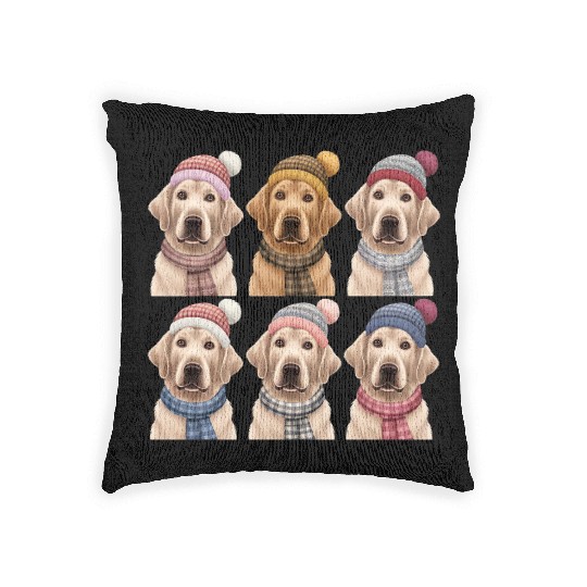 Winter Golden Retriever Woven Pillows