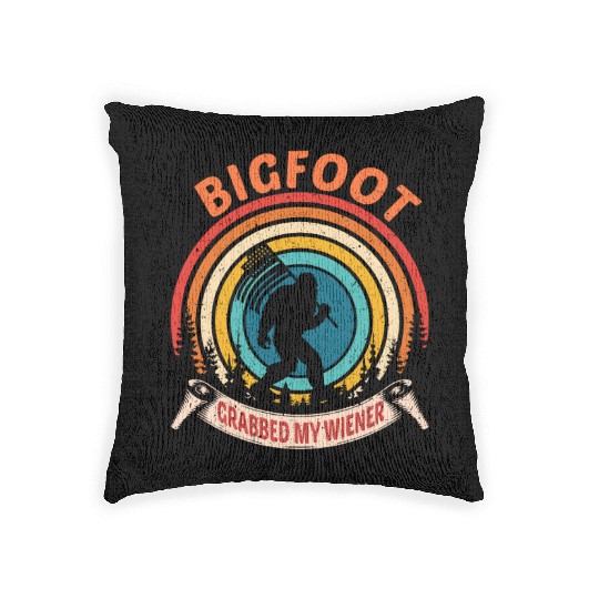 Bigfoot Grabbed My Wiener Retro Graphic USA flag Woven Pillows