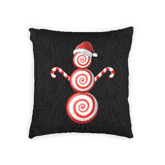 Funny Christmas Woven Pillows Peppermint Candy Snowman