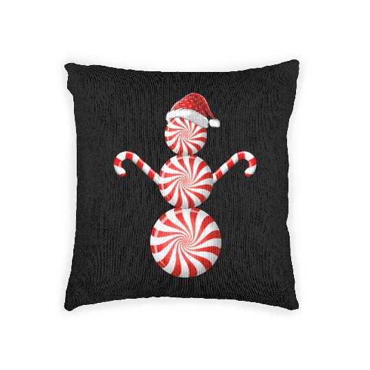 Funny Christmas Woven Pillows Peppermint Candy Snowman
