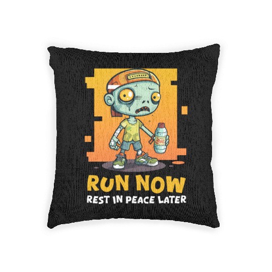 Halloween Runner Run Now, Rest In Peace Later Woven Pillows