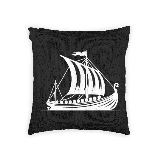 Dragon Boat With Sail Viking Style Design Woven Pillows