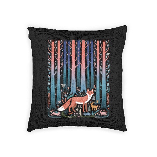 Cottagecore enchanting Forest with Fox and Deer Woven Pillows