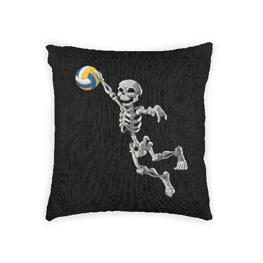 Volleyball Skeleton Volleyball Player Halloween Woven Pillows