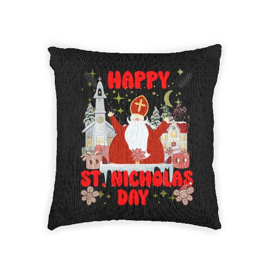 Happy saint Nicholas dayretro logo Woven Pillows