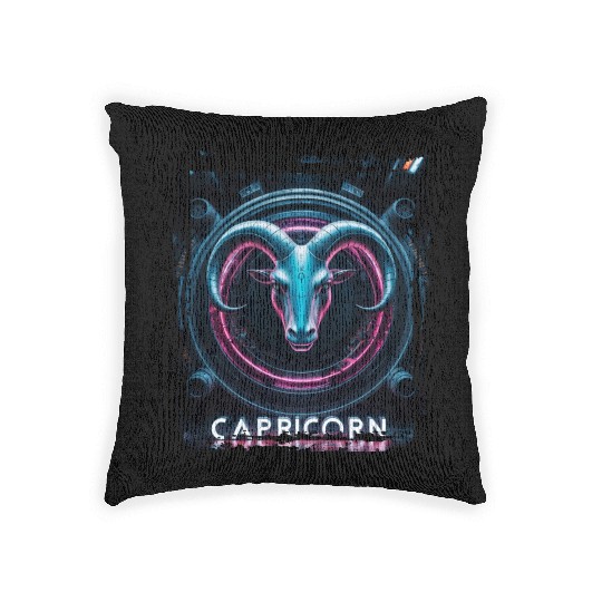 Zodiac sign Capricorn in cyberpunk era Future Woven Pillows