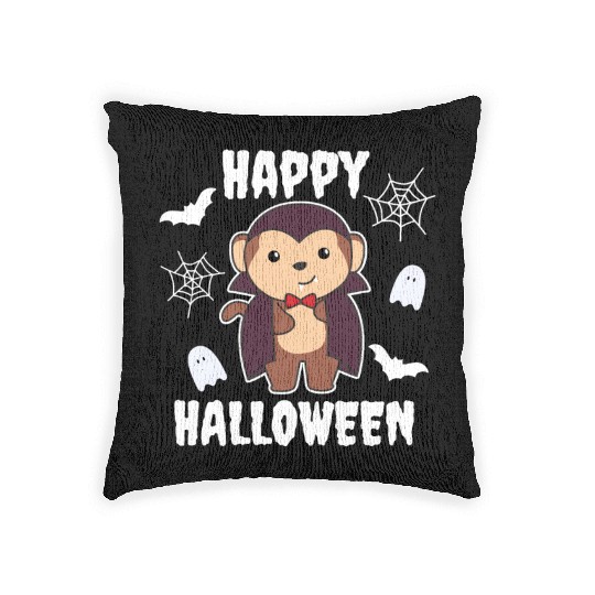 Monkey Happy Halloween Cute Vampire Costume Woven Pillows