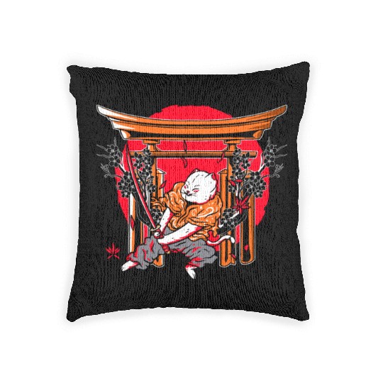 Kanji Japan Katana Ninja Cat Samurai Woven Pillows