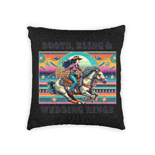 Retro 80's Cowgirl Rodeo | Boots, Bling, & Rings Woven Pillows