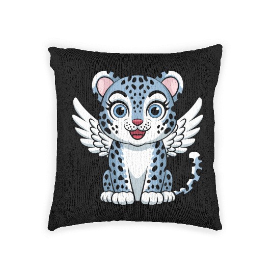 Blue tiger cat with angel wings dreamlike Woven Pillows