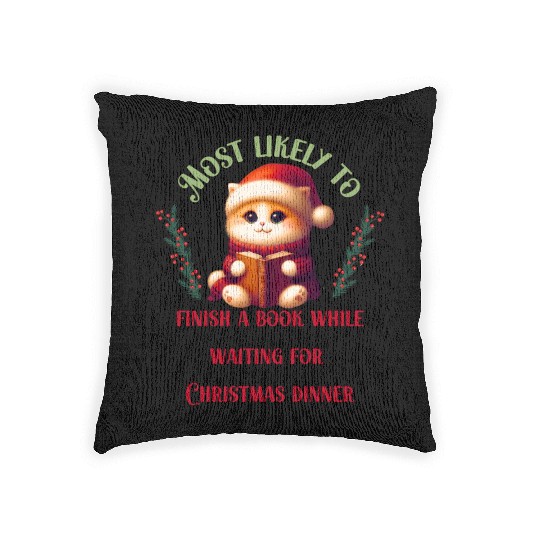 Most Likely To Christmas Bookish Quotes Woven Pillows
