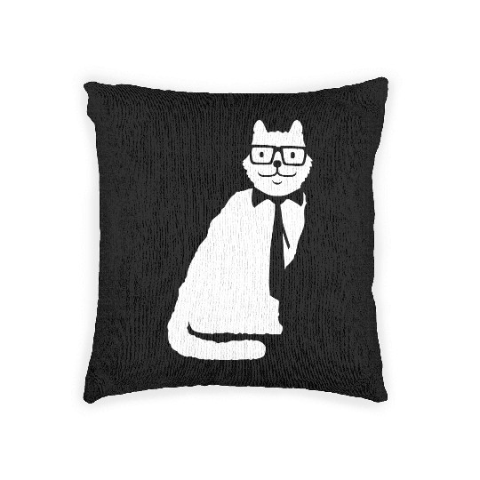 Nerd Cat Horn-rimmed Glasses Geek Smart Kitten Fun Woven Pillows