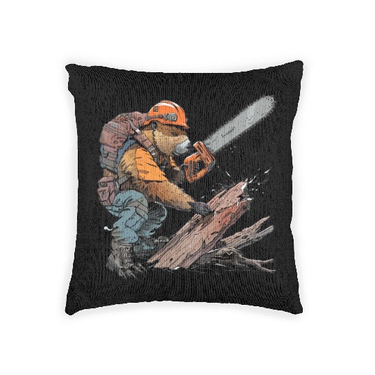 Beaver Lumberjack Chainsaw Woven Pillows