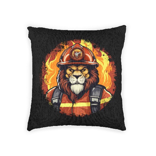 Firefighter Lion Woven Pillows