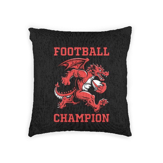 Funny Fantasy Football Champion Dragon Running Woven Pillows