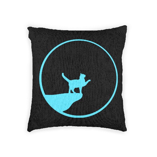 Cat Moon Cliff At Night Werewolf Round Howling Fun Woven Pillows