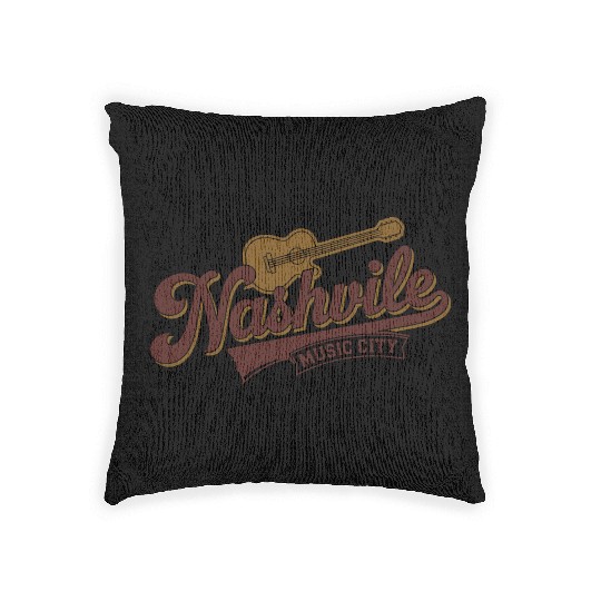 Nashville Music City Logo with Guitar Illustration Woven Pillows
