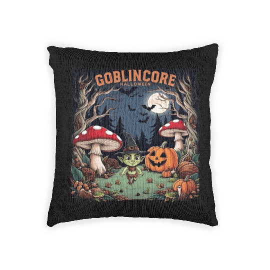 Halloween goblincore enchanted forest goblin Woven Pillows