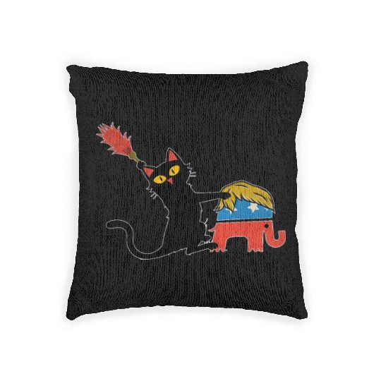 Black cat beating Republicans Trump hair support K Woven Pillows