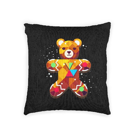 cute gingerbread bear - festive christmas design Woven Pillows
