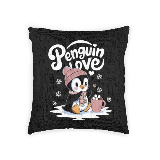 Penguin Love Winter Wonderland Cozy Vibes Woven Pillows