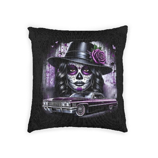 lowrider catrina Sugar skull Woven Pillows