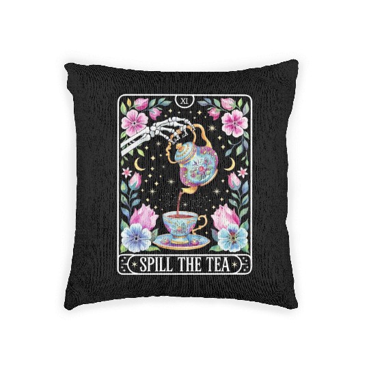 tarot card Spill the Tea skeleton halloween match Woven Pillows