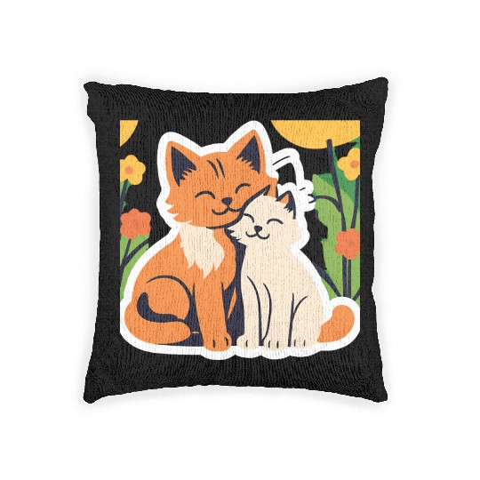 3d cat dou sweet and joyful Woven Pillows