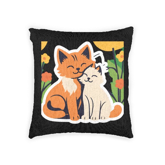 3d cat dou sweet and joyful Woven Pillows