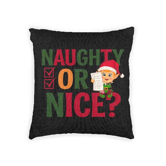 Naughty or Nice Elf Checklist Christmas Fun Woven Pillows