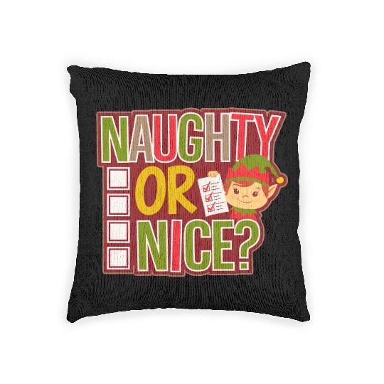 Playful Elf Naughty or Nice Holiday Fun Woven Pillows